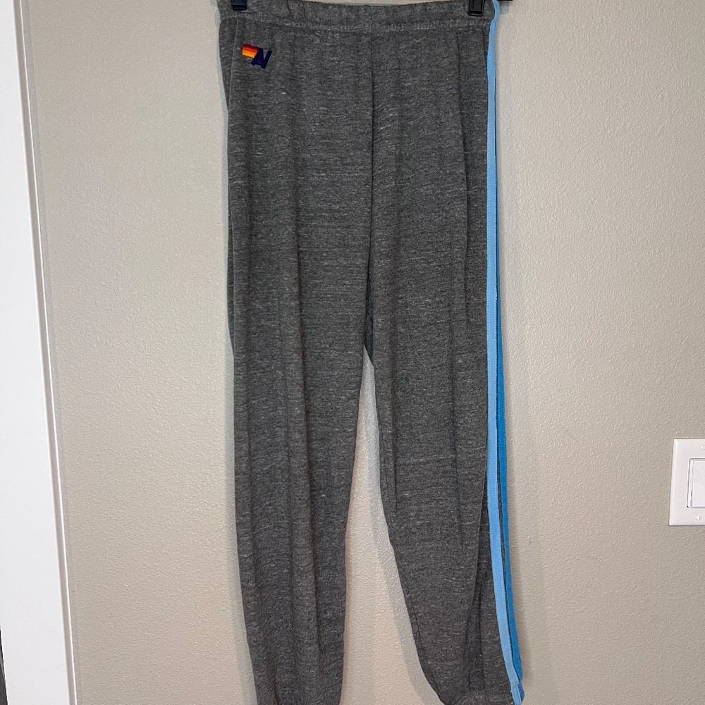 Aviator Nation - 5 STRIPE SWEATPANTS - HEATHER GREY // BLUE - Size Small